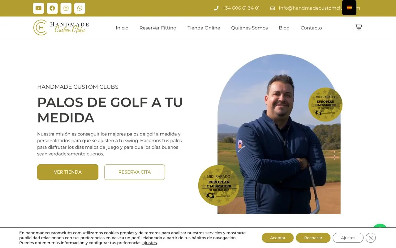 Página web de Handmade Custom Clubs, palos de golf personalizados en Mallorca