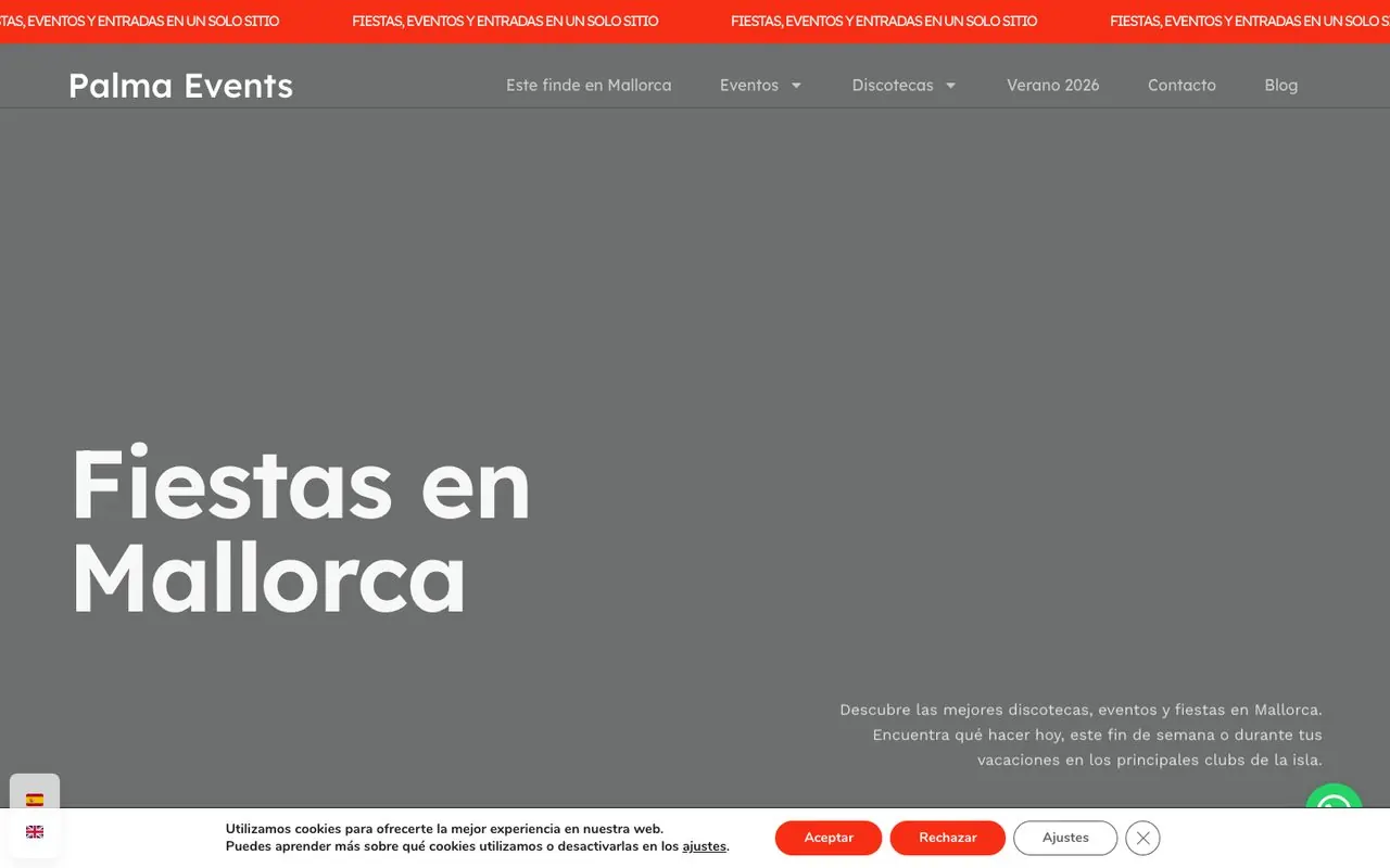 Desarrollo web para Palma Events, eventos y fiestas en Mallorca