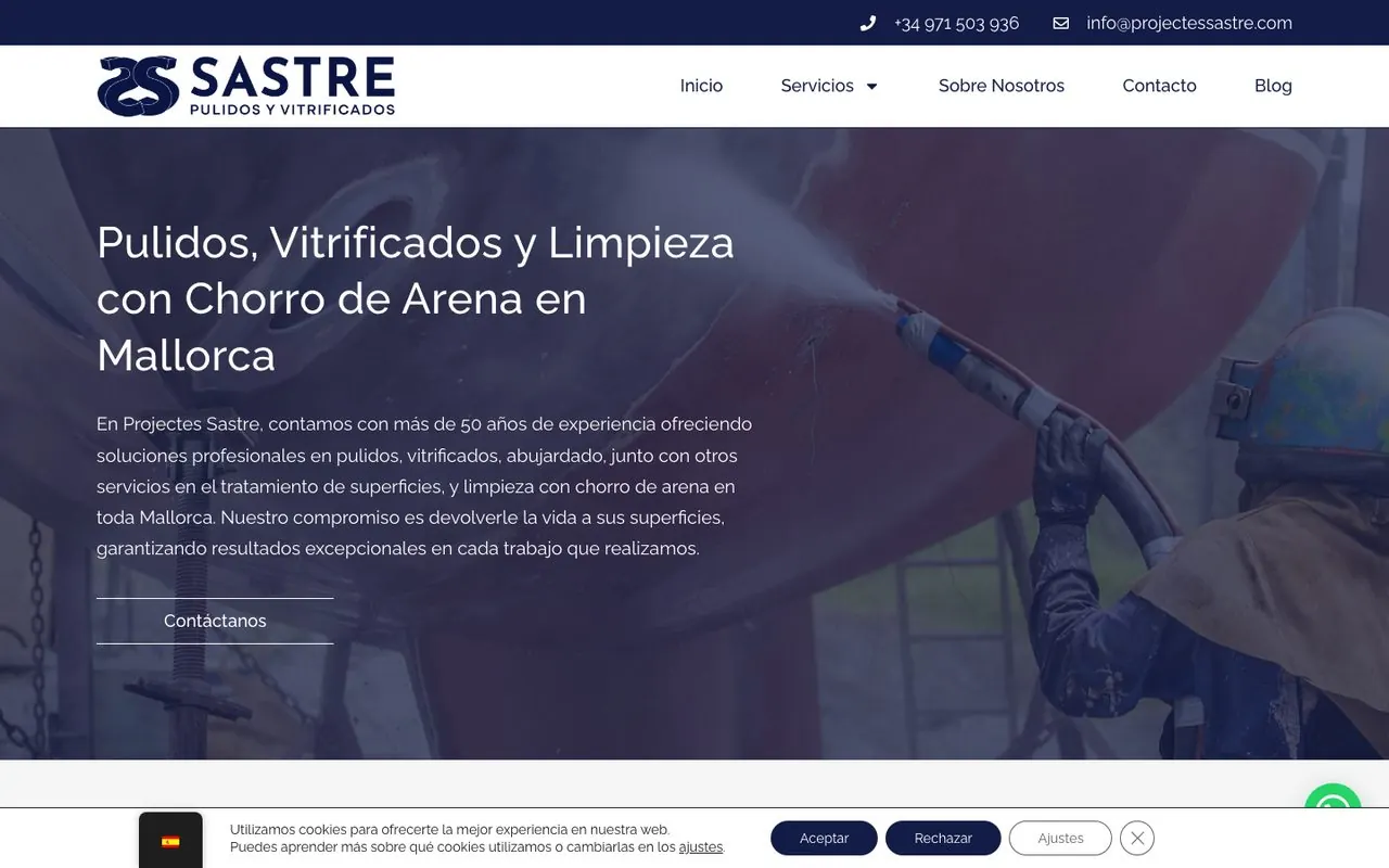 Diseño de página web para Projectes Sastre, pulidos y vitrificados en Mallorca